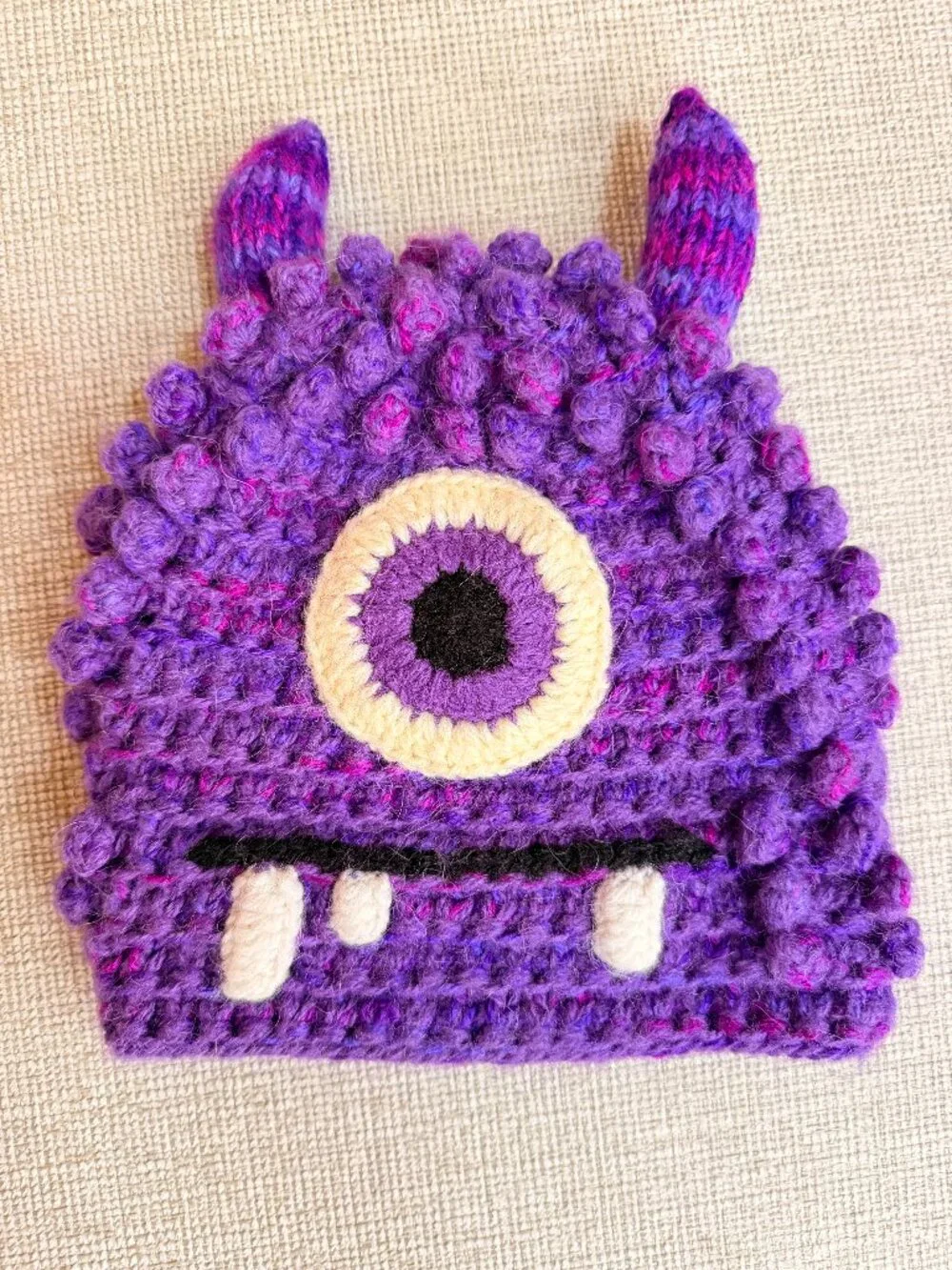 Kids Purple Monster Knit Beanie Hat